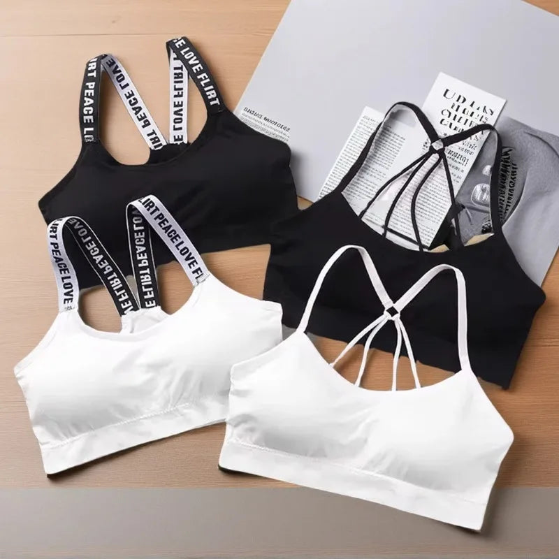 Fashion Tank Tops Sports Underwear Women Yoga Fitness Seamless Crop Top Wide Letter Straps Comfortable Workout Activewear Quick Pick Grocers