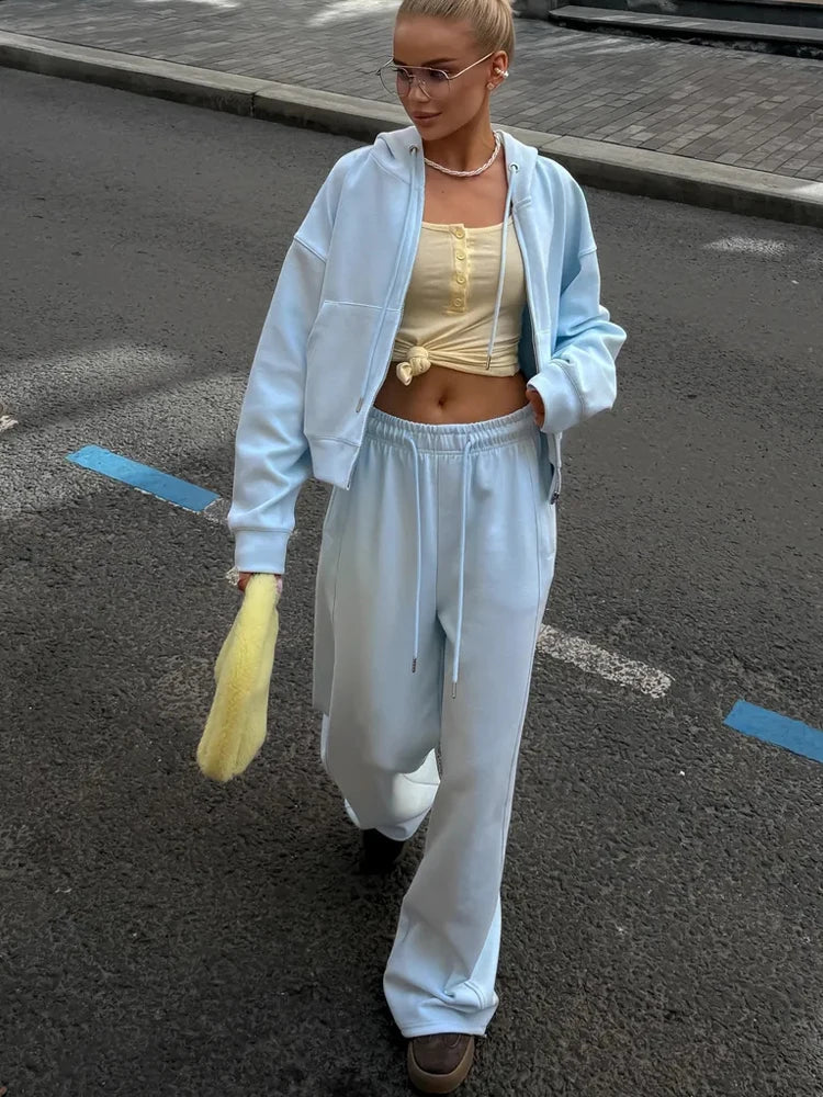 Beautiful Women's Tracksuits with A Zipper and A Hood Trousers Pink Two Piece Set Women Blue Classic Pant Sports Suit for Spring Quick Pick Grocers
