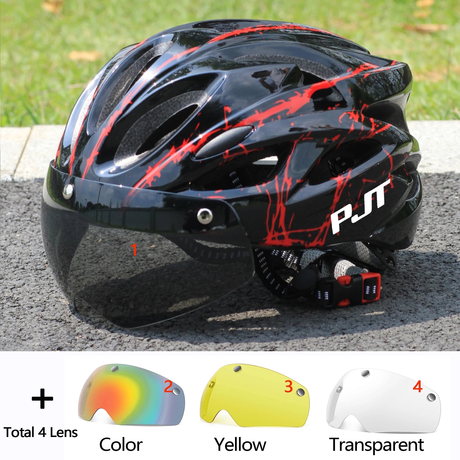 PJT Ultra-Light Magnetic Goggles Bicycle Helmet Lightweight PC Shell & EPS Foam Construction Cycling Helmet MTB Bike Helmet Quick Pick Grocers