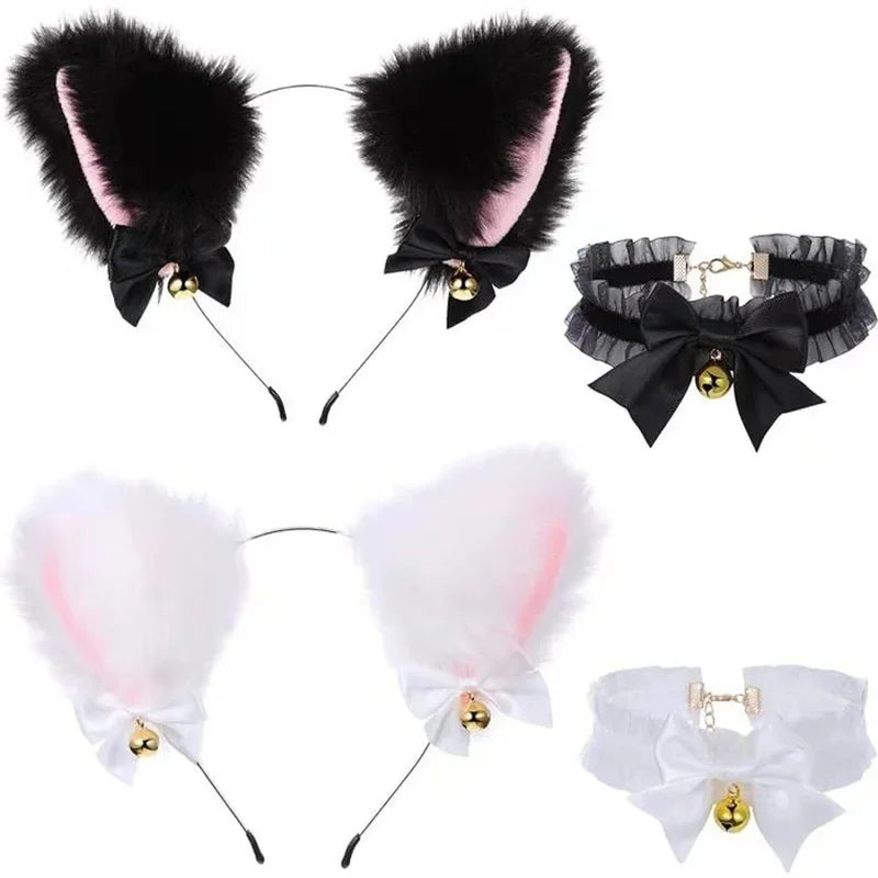 Beautiful Masquerade Halloween Cat Ears Cosplay Cat Ear Party Costume Bow Tie Bell Headwear Headband Hair Accessories Quick Pick Grocers