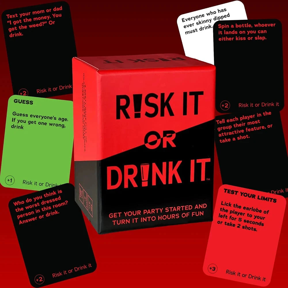 Risk It Or Drink It Fun Party Game For College Card Game Drinking Game Pregame Night Hilarious Dares Challenges  Questions Adult Econic Blanks