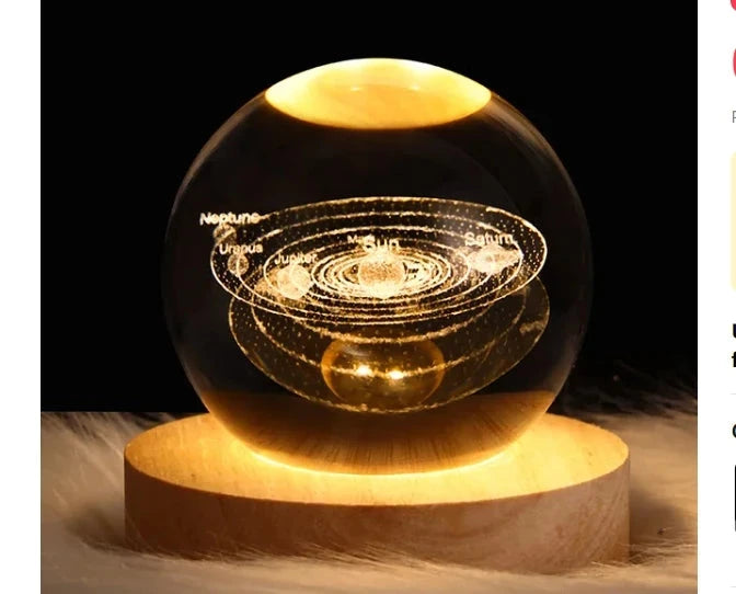 Kids LED Crystal Ball Lamp – 3D Moon & Galaxy Table Decor Toy Econic Blanks