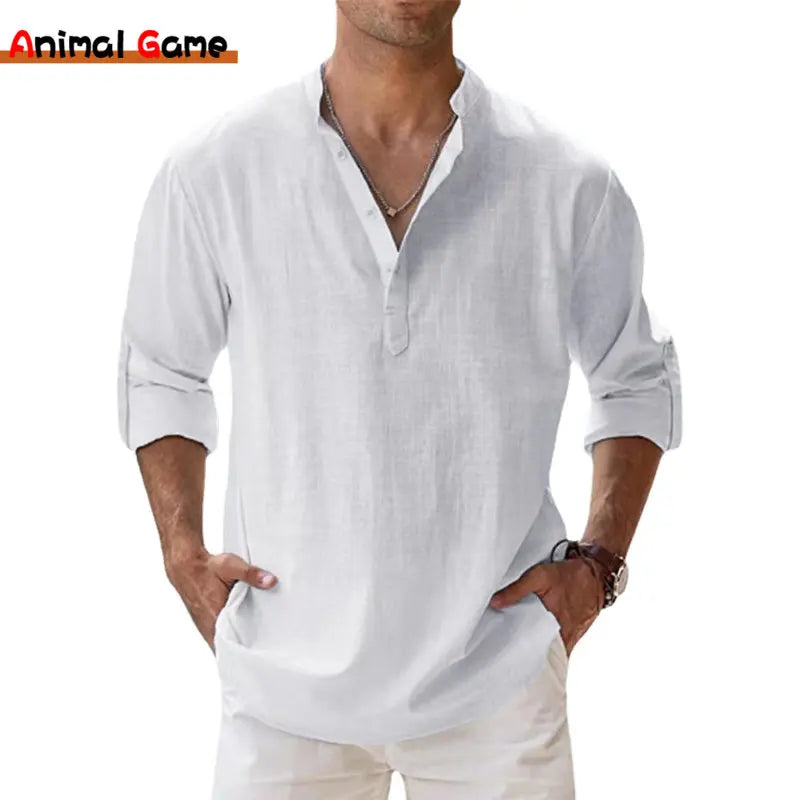 New Cotton Linen Shirts for Men Casual Shirts Lightweight Long Sleeve Henley Beach Shirts Hawaiian T Shirts for Men Quick Pick Grocers