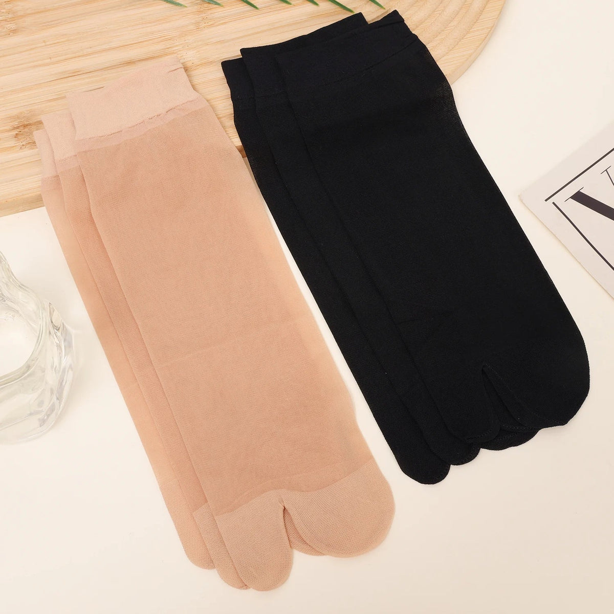 Two Toed Crystal Silk Socks Clear White Black Breathable Cool Stockings Unisex Japanese Men Women Summer Ultra-Thin Tabi Socks Quick Pick Grocers