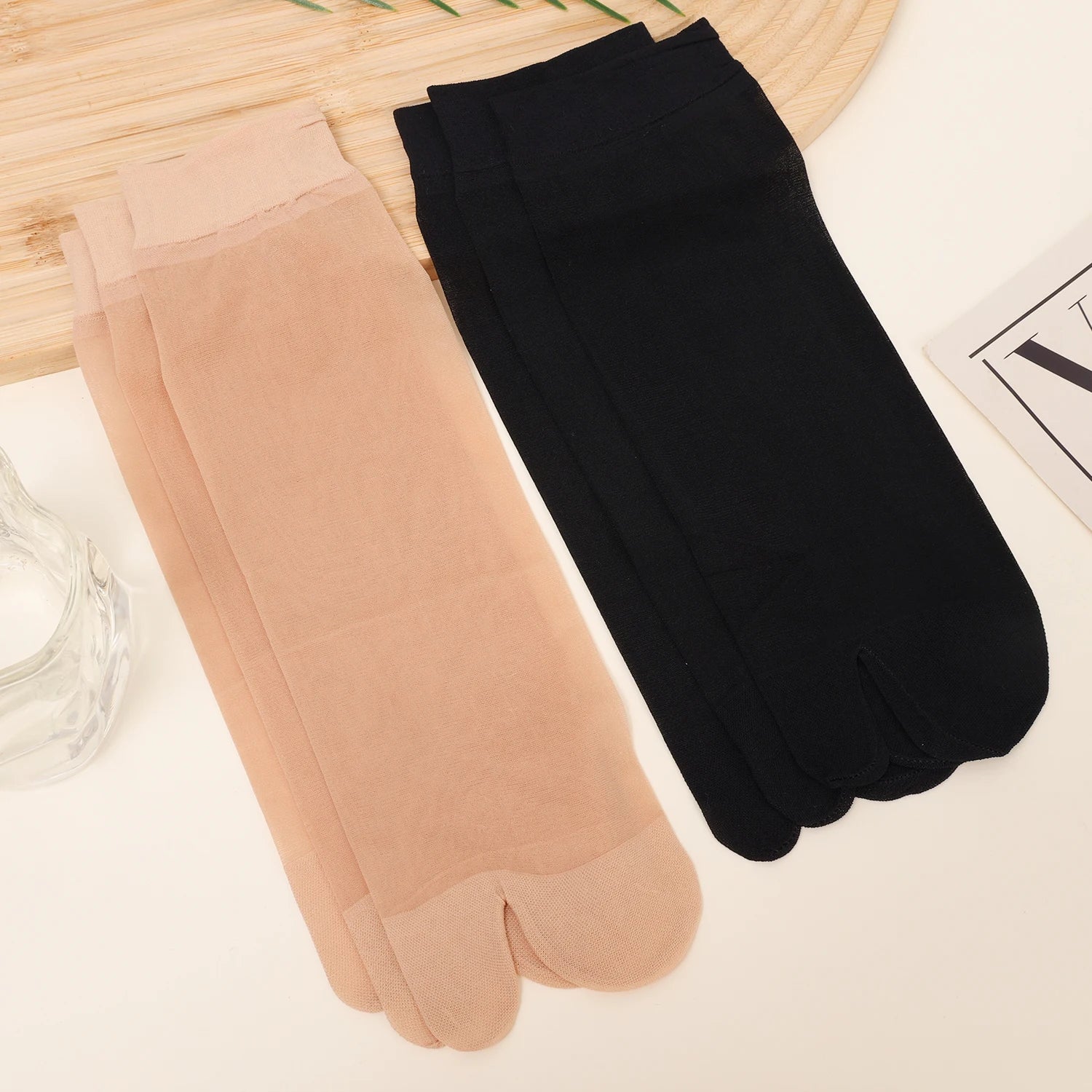 Two Toed Crystal Silk Socks Clear White Black Breathable Cool Stockings Unisex Japanese Men Women Summer Ultra-Thin Tabi Socks Quick Pick Grocers