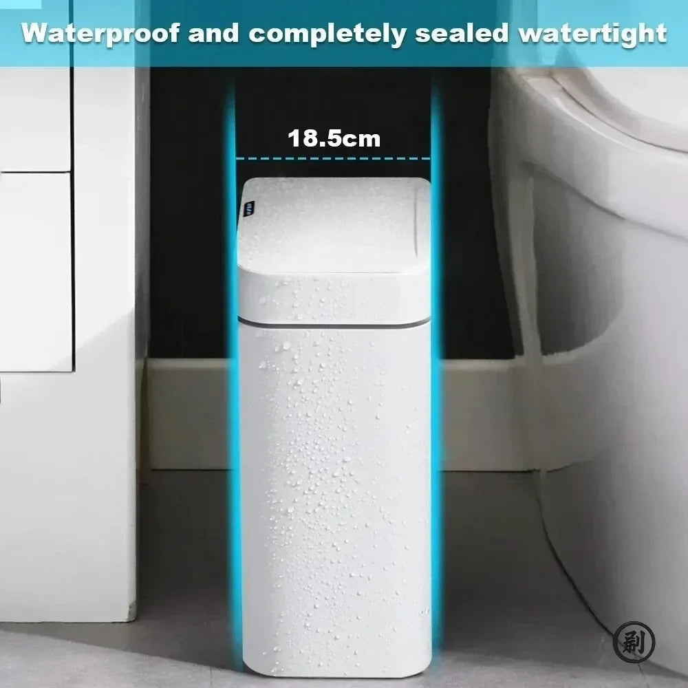 Smart Bathroom Trash Can Automatic Bagging Electronic Trash Can White Touchless Narrow Smart Sensor Garbage Bin Smart Home 15L Econic Blanks