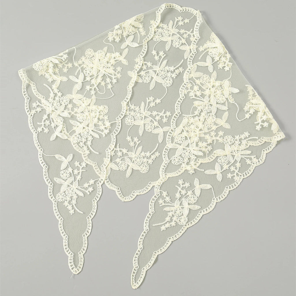 Elegant Lace Scarf Hollow Out Embroidery Foulard Bandana Solid Color Triangular Scarf Thin Vintage HandkerChiefs for Hair Woman Quick Pick Grocers