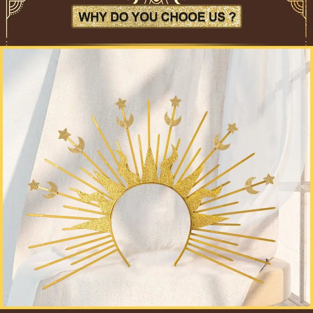 Fashion Sun God  Headband Star Gold COSPLAY Hair Hoop Moon The  of the Virgin Mary Halloween Headband Halloween Headwear Quick Pick Grocers