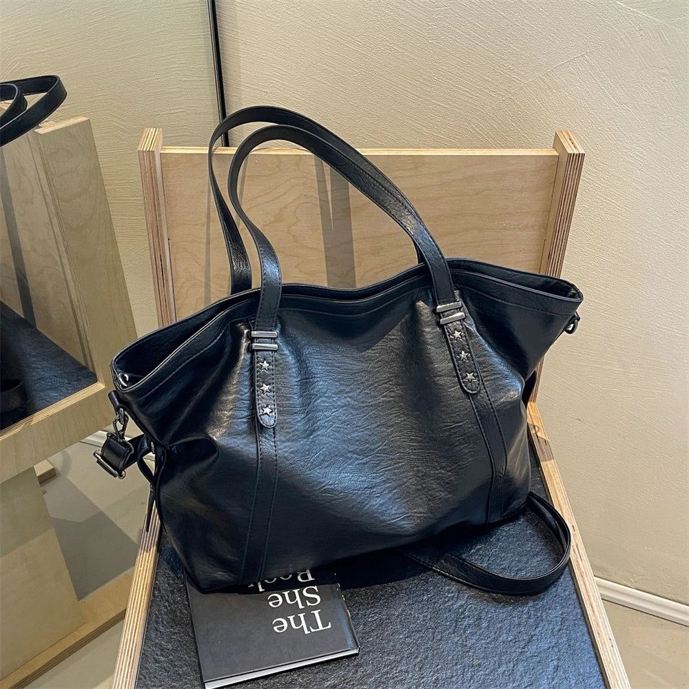 MOODS Large Sized Tote Bags For Women Soft PU Leather Pure Color Large Capacity Shopper Shoulder Crossbody Bag Quality Handbags Quick Pick Grocers