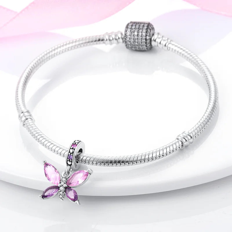 Original 925 Sterling Silver Colorful Butterfly Charms Beads Pendants Fit S925 Bracelet Necklace Fine DIY Birthday Jewelry Econic Blanks