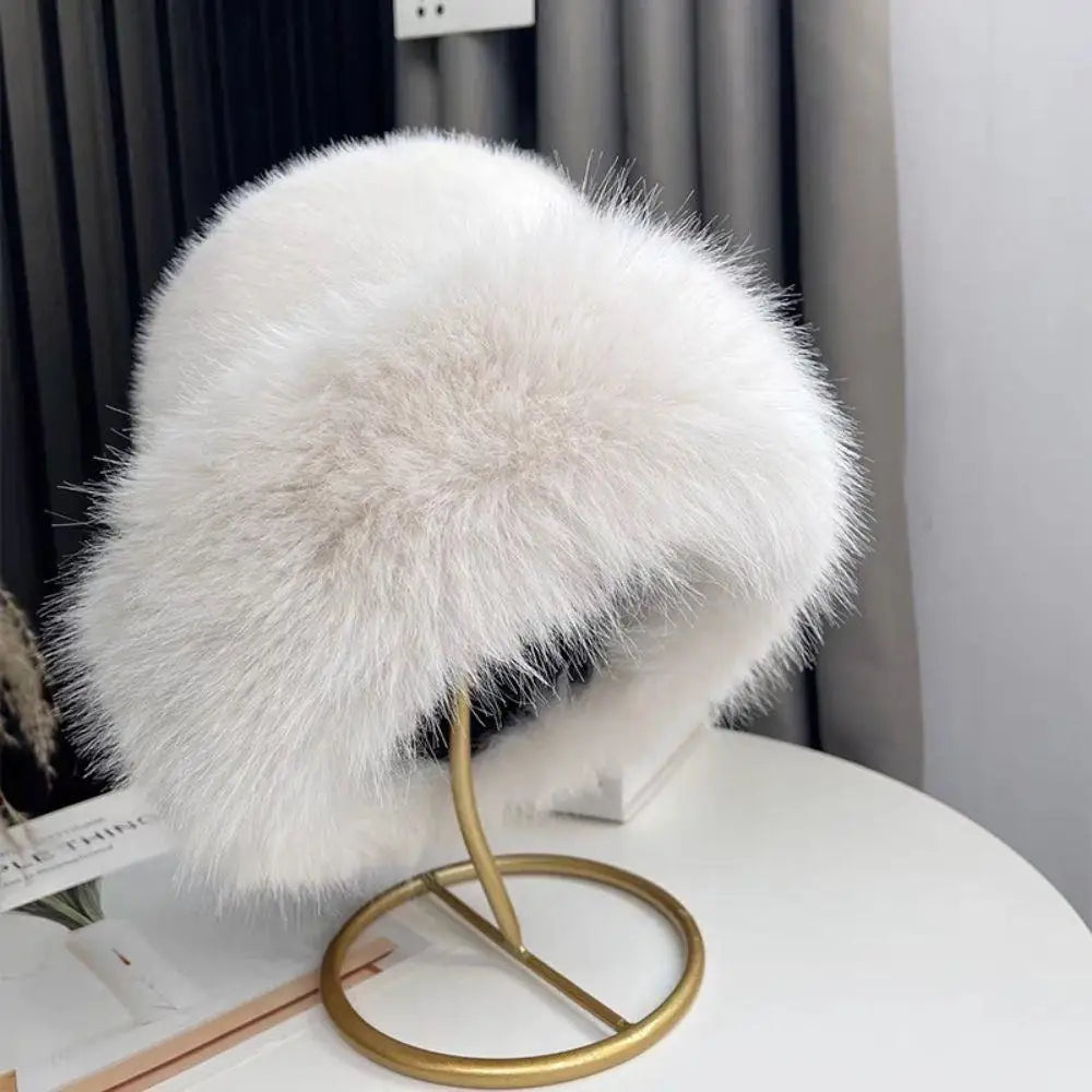 Fluffy Fur Fisherman Hat For Women Winter Plush Ear Protection Cap Windproof Warm Female Panama Caps Solid Fashion Bucket Hat Purest Peak