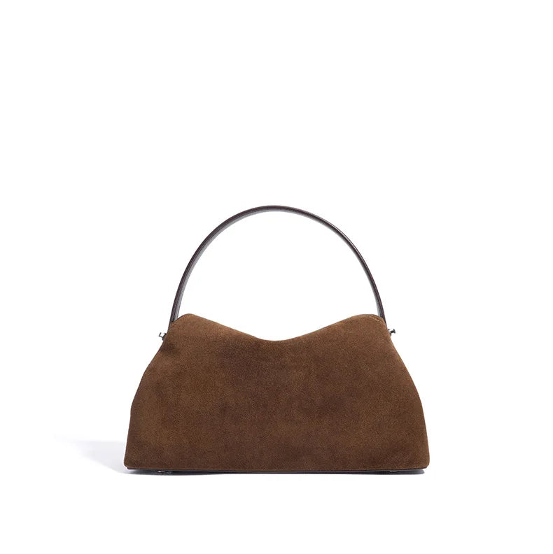 2026 Autumn Winter All-match Bowling Tote All-match Matte Suede Cowhide Leather Women Shoulder Bag Coffee Purple Noble Handbag Quick Pick Grocers