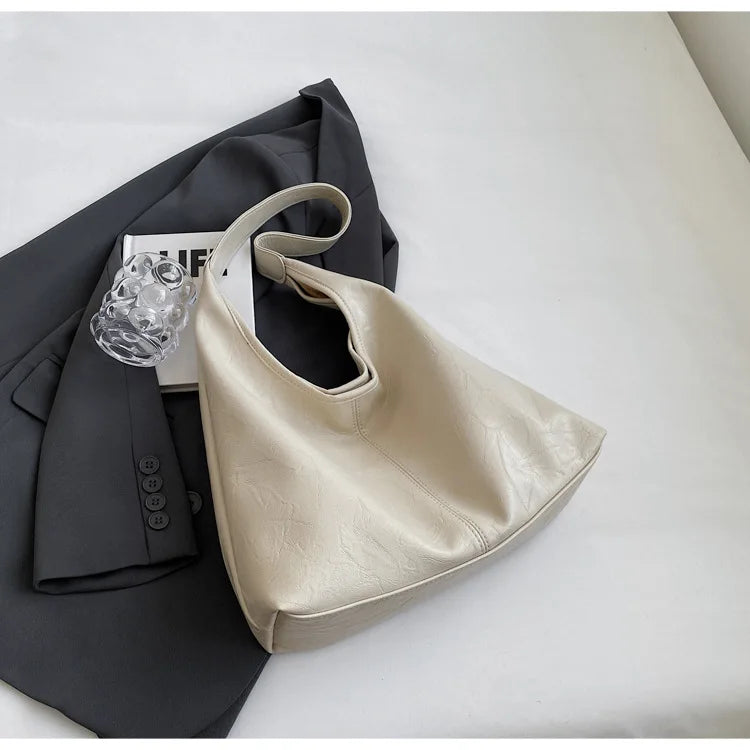 Autumn and Winter Vintage Women's Bag Large Capacity Suede Shoulder Bag Solid Color Simple Casual Commuter Bag Retro Handbags Quick Pick Grocers