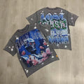 Streetwear Vintage Washed Diamond Cropped Tee for Men Crew Neck Short Sleeve Loose Cotton Rhineston Tshirts Oversized Quick Pick Grocers