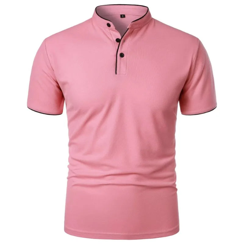 New Men's Short Sleeve Collar Polo Shirts Summer Solid Color Casual Polo Shirt Trendy Breathable Loose Basic Splice Oversize Top Quick Pick Grocers