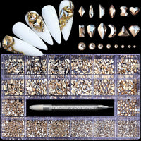 21 grid nail art diamond flat bottom glass diamond multi-style special-shaped diamond shiny nail rhinestone DIY nail art jewelry Econic Blanks