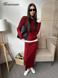 Hirsionsan Modal Soft Loose Sets Women 2026 Casual Two Pieces Long Sleeve T Shirts and High Waist Dresses Outfits Tracksuit Quick Pick Grocers