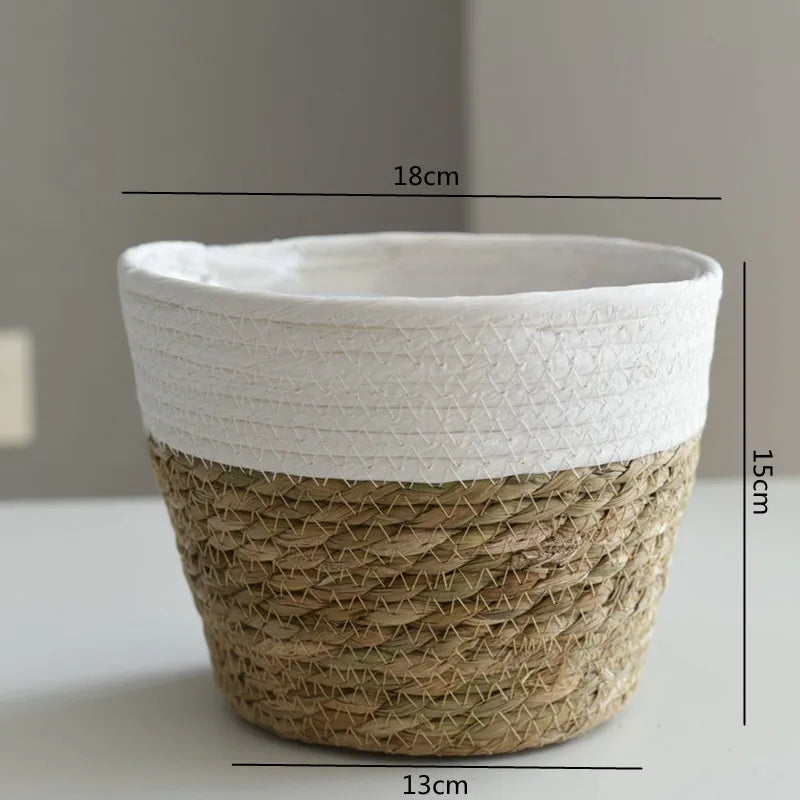 Straw Weaving Flower Plant Pot Basket Grass Planter Basket Indoor Outdoor Flower Pot Cover Plant Containers for Plantable Plants Quick Pick Grocers