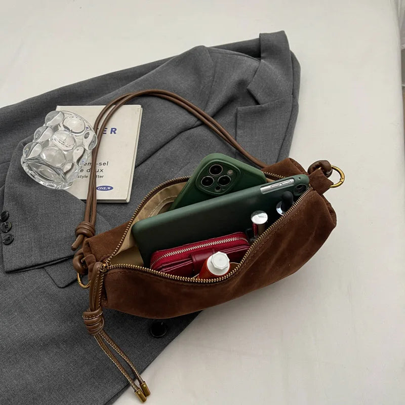 Faux Suede Super Popular Niche Suede Shoulder Bag for Women 2025 Hot Sale Single Crossbody Bags Underarm Dumpling Sweet Bags Quick Pick Grocers