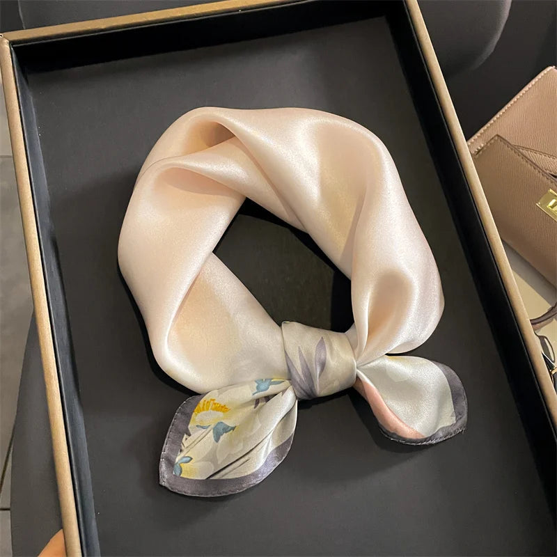 2025 Fashion 100% Real Silk Scarf 53cm Square Bandelet Women's Silk Temperament Small Scarf Neck Decorative Wrap Printed Scarves Quick Pick Grocers