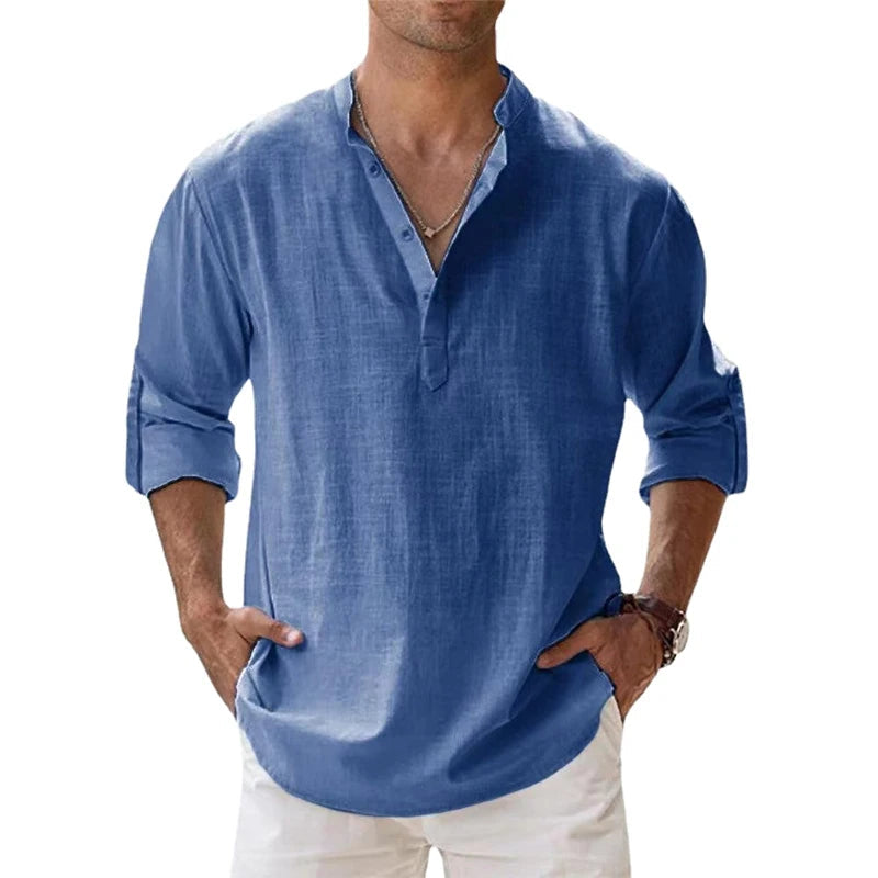 New Cotton Linen Shirts for Men Casual Shirts Lightweight Long Sleeve Henley Beach Shirts Hawaiian T Shirts for Men Quick Pick Grocers