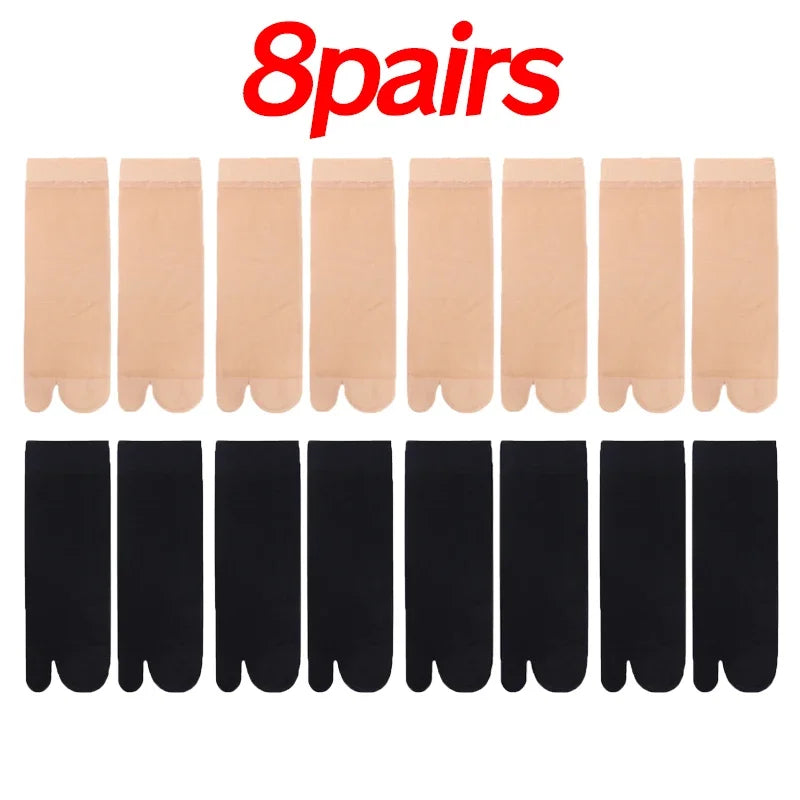 Two Toed Crystal Silk Socks Clear White Black Breathable Cool Stockings Unisex Japanese Men Women Summer Ultra-Thin Tabi Socks Quick Pick Grocers