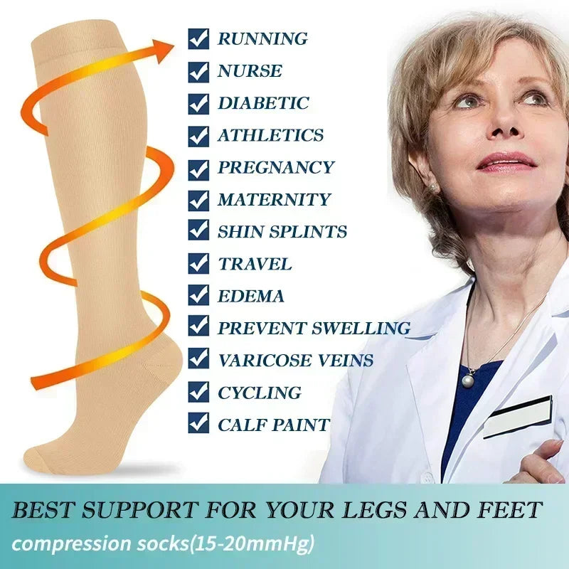 1 Pair Women's & Men's Compression Socks 15-20 mmHg Knee High Stocking for Cycling Soccer Running Athletic Calf Socks Quick Pick Grocers