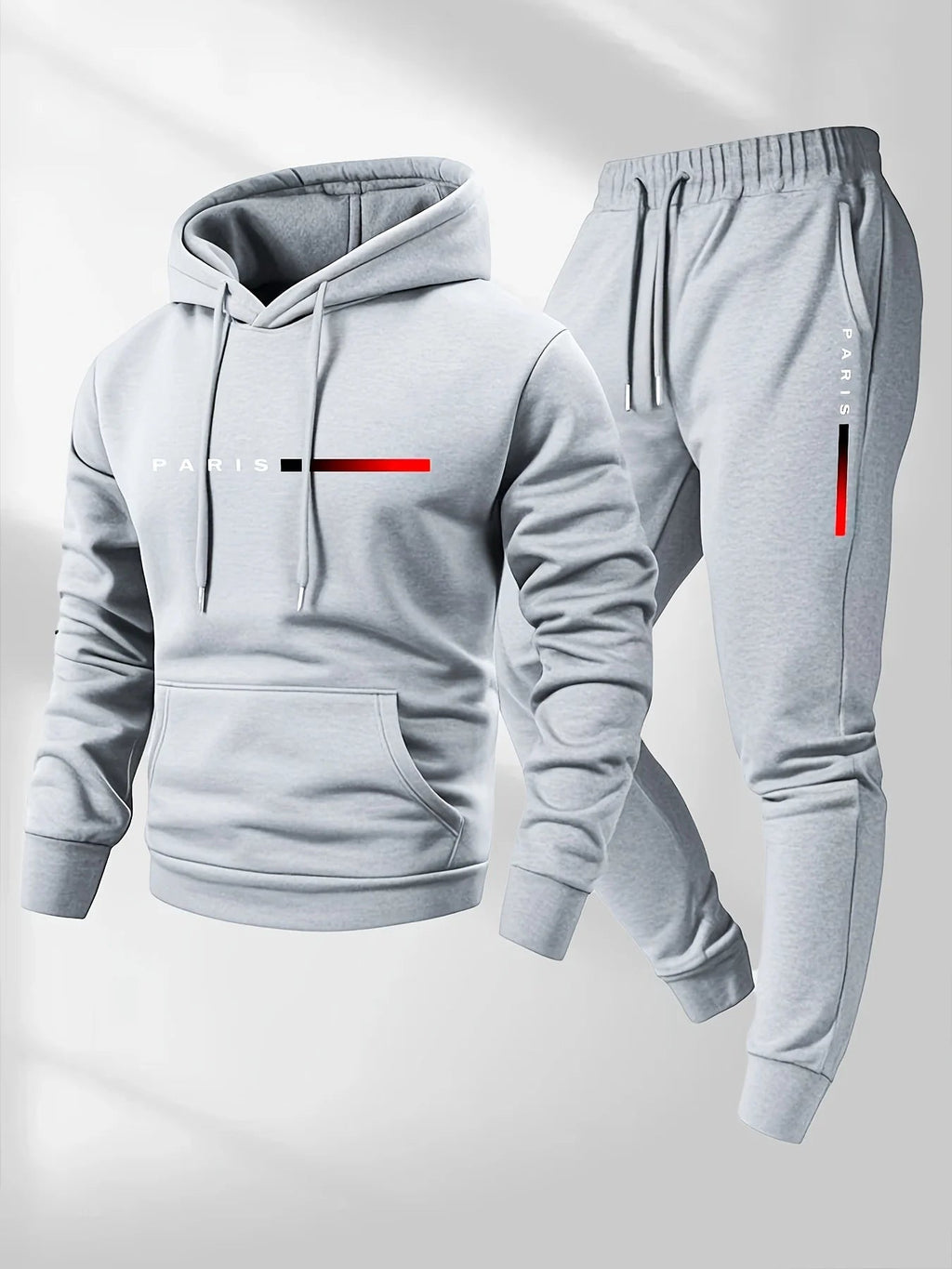 PARIS Letter Print Sweatshirt Suit Men's Fleece Hoodie Pants Set Spring Autumn Winter Warm Casual Sports Pullover Trousers Sets Quick Pick Grocers