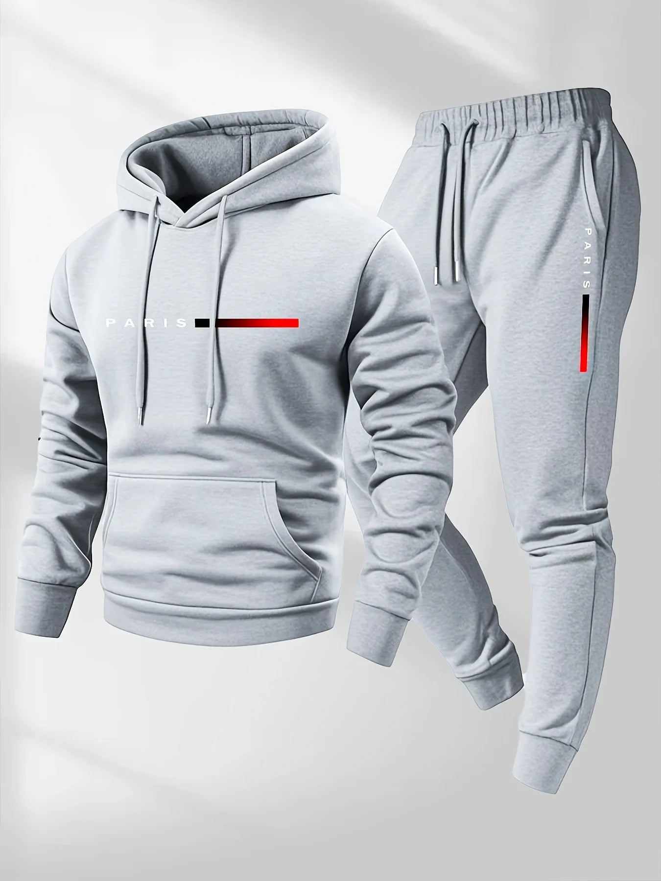 PARIS Letter Print Sweatshirt Suit Men's Fleece Hoodie Pants Set Spring Autumn Winter Warm Casual Sports Pullover Trousers Sets Quick Pick Grocers