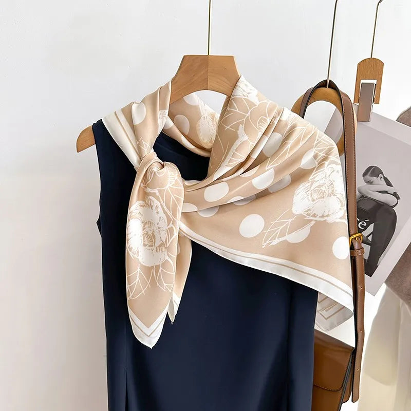 90*90Cm Square Scarf Twill Silk Feeling Women Head Shawls and Wraps Luxury Hair Tree Print Neck Scarves Hijab Bandana Pashmina Quick Pick Grocers