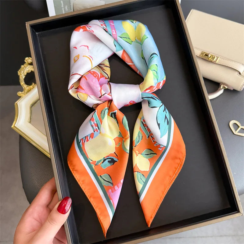 Bohemian Style Print Luxury Brand Silk Square Scarf Women Satin Shawls Neckerchief Wrap Scarves Bandana Hair Hjiab Floral Quick Pick Grocers