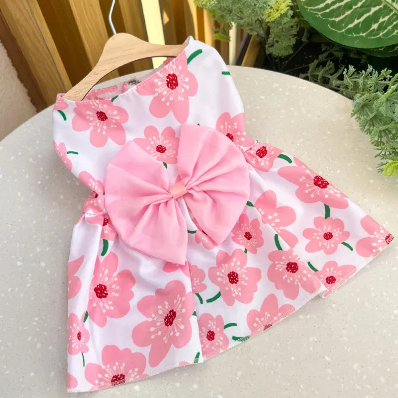 Dog Princess Dress Summer Kitten Pet Skirt Cute Printed Bow Lace Dog Dresses for Small Medium Puppies Poodle Chihuahua Apparel Quick Pick Grocers