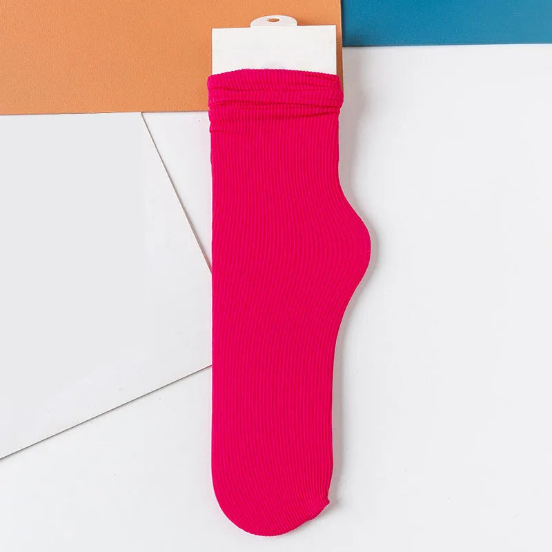 INS Women Girls Summer Thin Long Socks Ice Velvet Soft Breathable Pile of Socks Solid Black White Beige Harajuku High Tube Socks Quick Pick Grocers