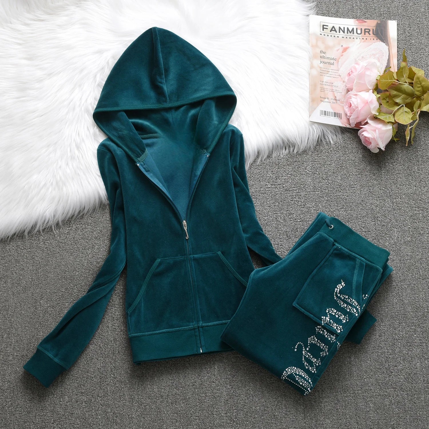 Winter Velvet Tracksuit for Women: Heavy Duty Fleece Lined Hoodie and Pants Set | Solid Color Warm Jogger Outfit Quick Pick Grocers