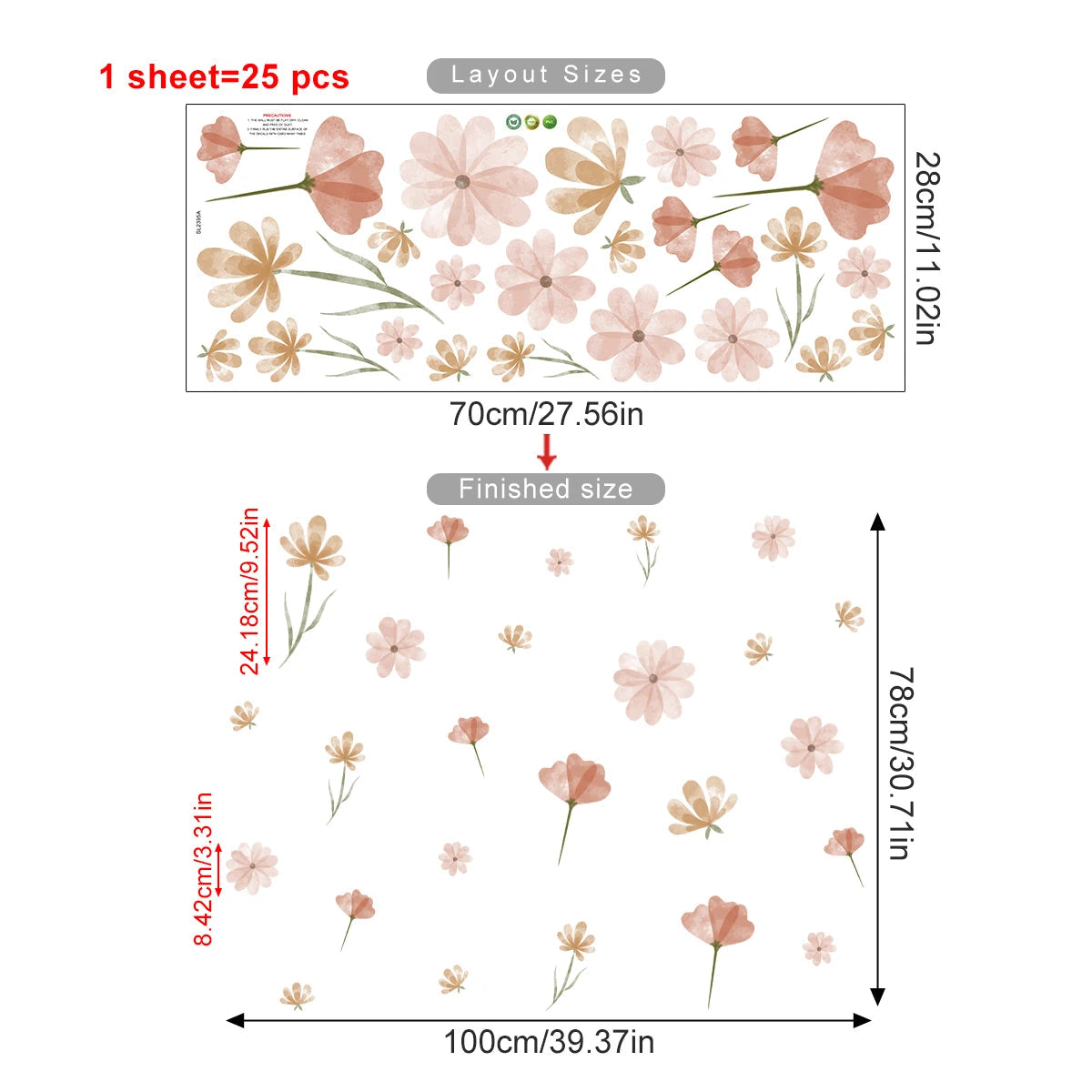Boho Flowers Wall Stickers Child Watercolor Bedroom Living Room Home Decor Art Eco-frienly Removable Decals PVC Murals Econic Blanks