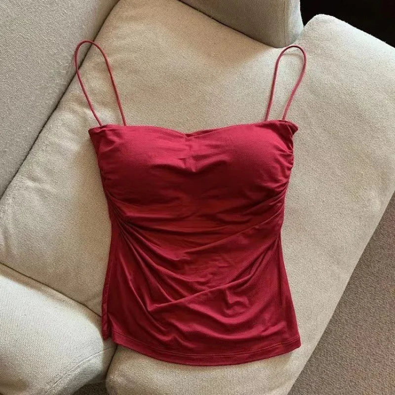 Women's Bra Stretch Women's Beach Everyday Casual Tank Top New Women's Halter Top Summer Korean Style Trend Fashion Built-In Quick Pick Grocers