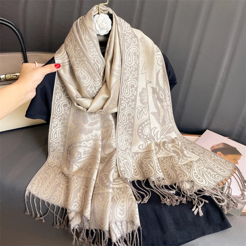 Luxury Brand Autumn Cashmere Pashmina Shawl Lady Wrap Warm Winter Scarves Design Print Female Foulard Cotton Stoles Scarf 2023 Quick Pick Grocers