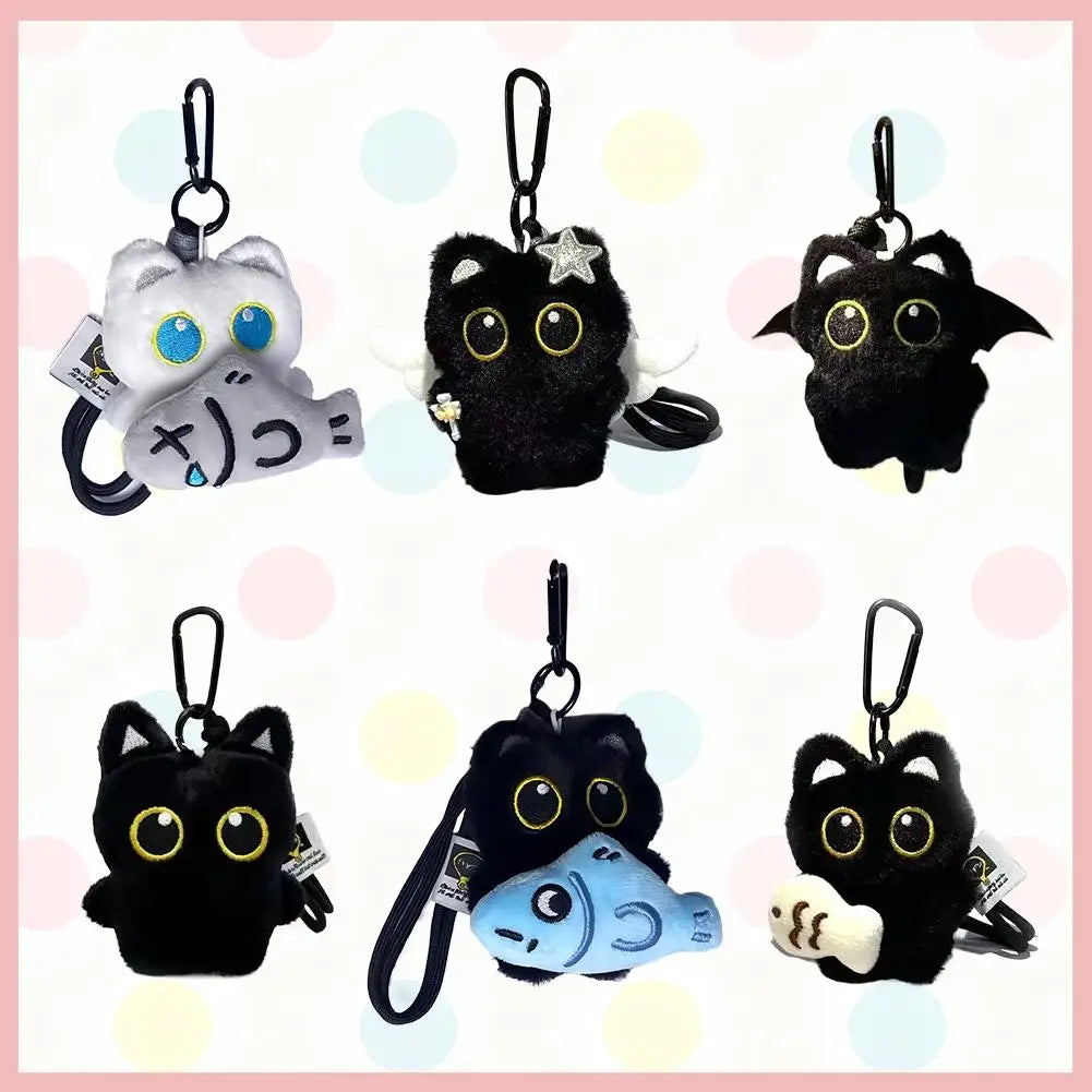 Cute Cartoon Plush Black Cat Keychain Bag Pendant Decoration Kawaii Stuffed Doll Toy Car Keyring Accessories Couples Gift Quick Pick Grocers