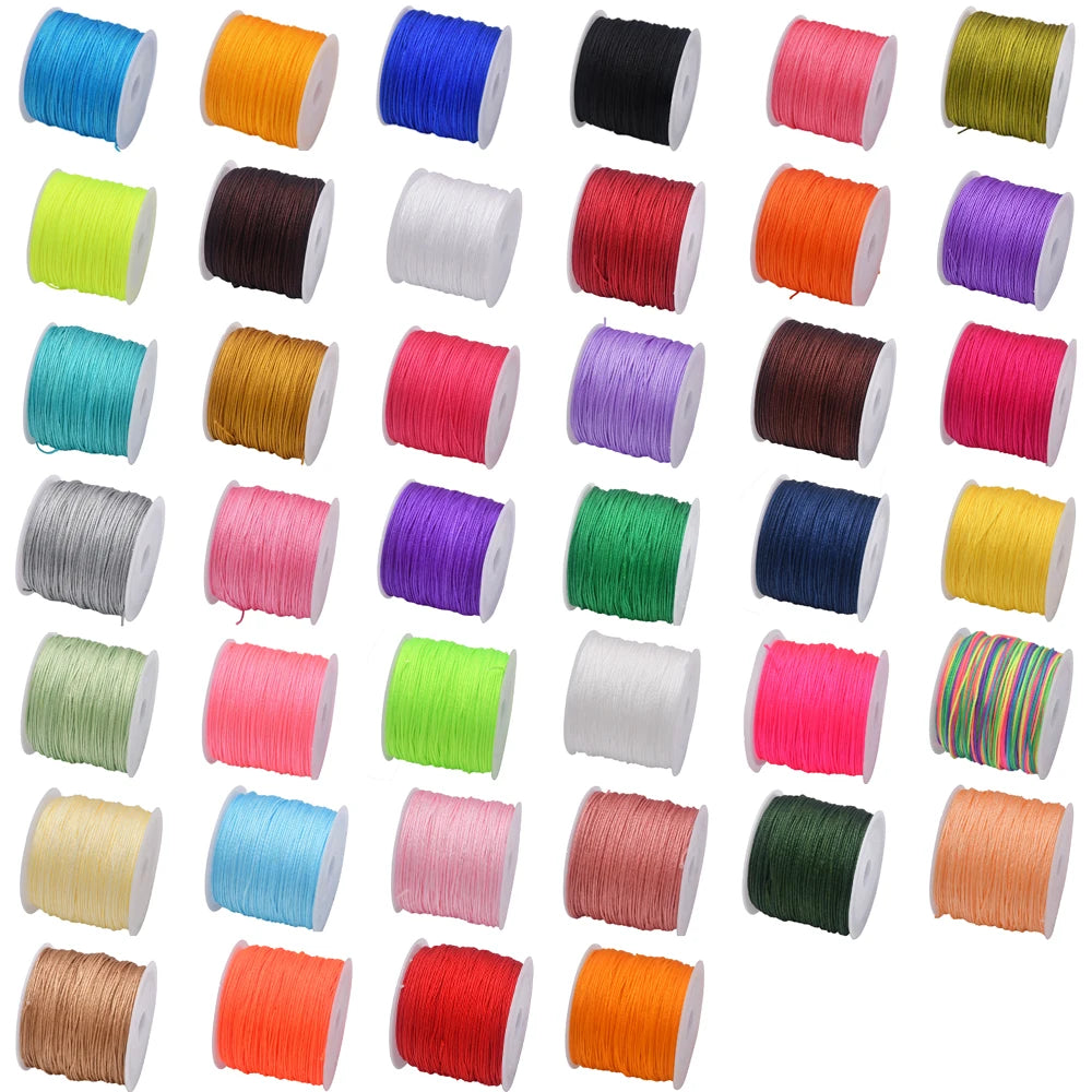 50Yds 0.8mm Crafts Nylon Cord For Jewelry Making Beading Braided Nylon Satin String for Bracelets Rattail Trim Chinese Knot Econic Blanks