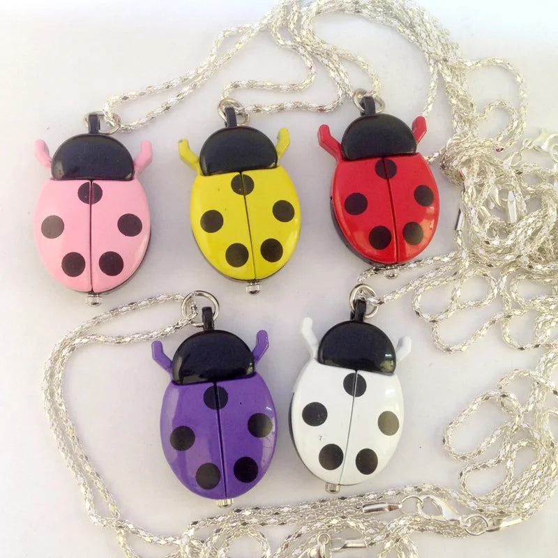 New Fashion Cute Small Golden Beetle Pocket Watchs With Chain Lightweight Necklace Pendant Clock Adult Children Ladybug Watch Quick Pick Grocers