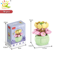 HUIQIBAO MOC Flower Succulent Potted Model Building Block DIY Eternal Bouquet Home Desk Plant Decor Brick Girl Gift Children Toy Quick Pick Grocers