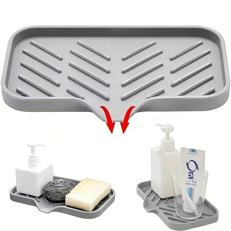 Multifunctional Silicone Sink Tray with Drain - Soap Holder, Sponge & Brush Organizer for Kitchen & Bathroom Econic Blanks