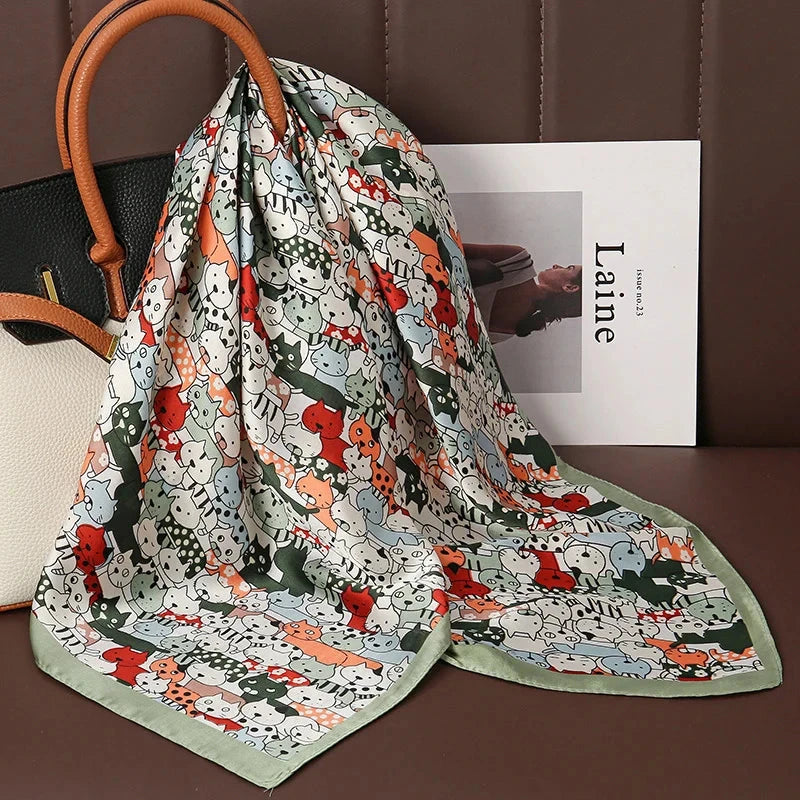 Luxury Print Satin Silk Square Scarf for Women Shawl Hijab Neckerchief Female Hair Ribbon Headband Fashion Wrap Bandana 2023 New Econic Blanks