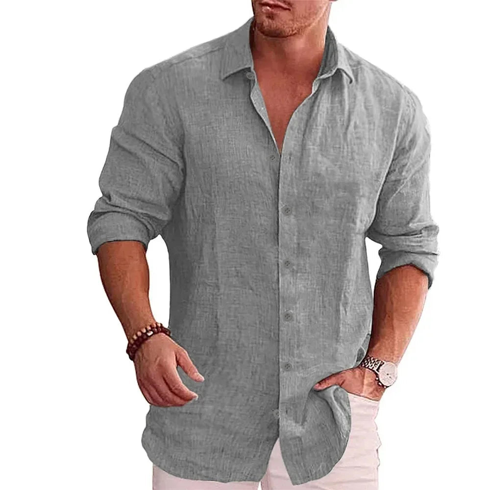 Cotton Linen Autumn Hot Selling Men's Long Sleeve Shirt Solid Color Casual Style Plus Size Men's Casual Linen Shirt Quick Pick Grocers
