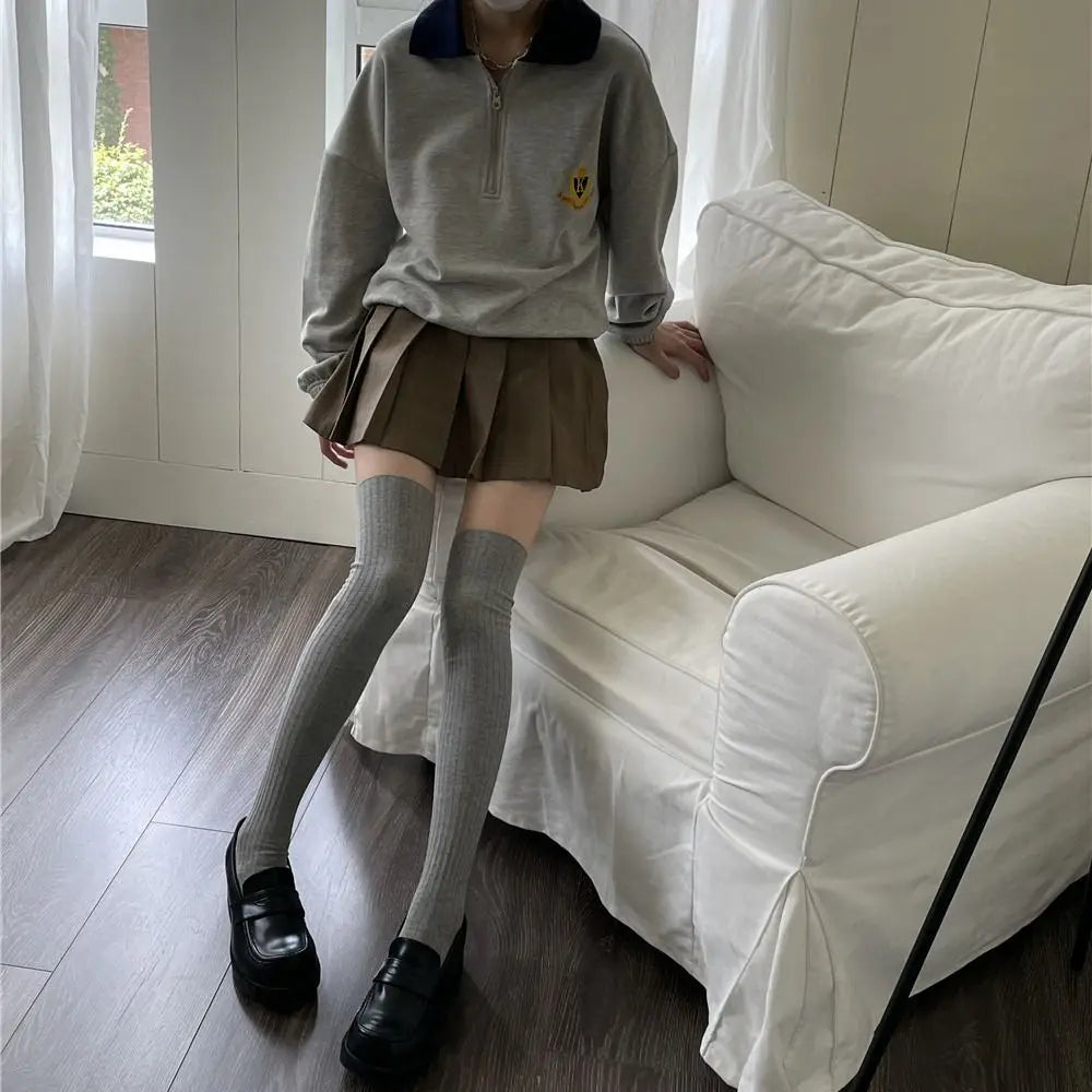 Fashion Pure Cotton Knee-high Socks Solid Color Keep Warm Long Tight Socks Boot Socks Fall Winter Quick Pick Grocers