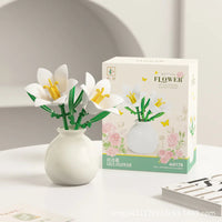 Building block pot plant bouquet of flowers, roses, lily building blocks, toys with flower pots, cute living room ornaments gift Quick Pick Grocers