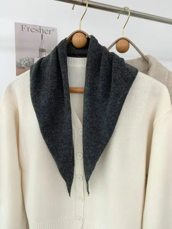 New Women Wool Scarf Shawl Winter Warm Soft Knitted Striped Triangle Fashion Brand Bandana Lady Wool Scarves Quick Pick Grocers