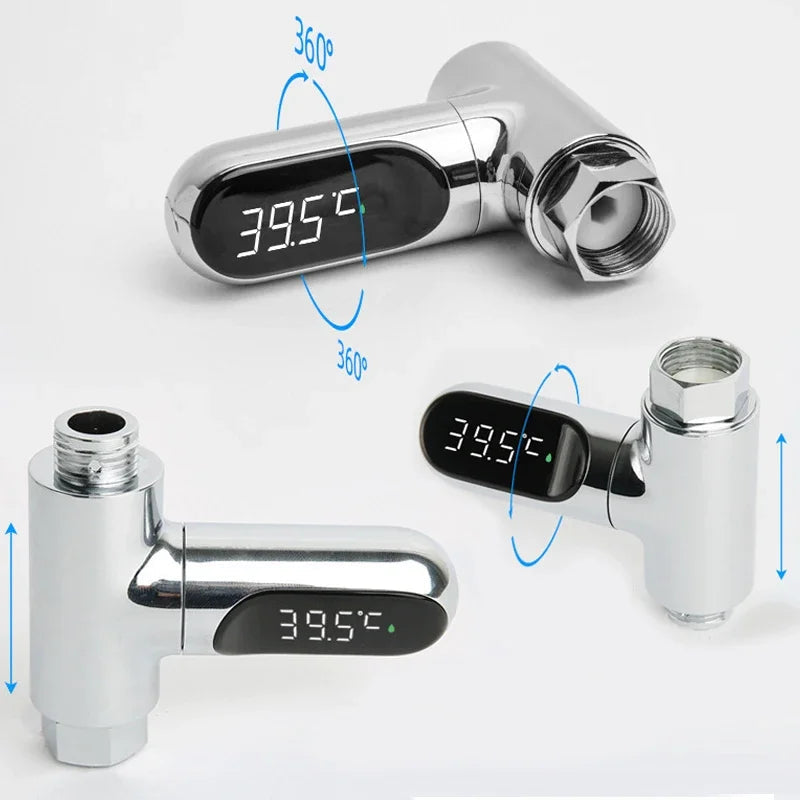 LED Display Household Water Shower Thermometer 5-85℃ Flow Self-powered Water Thermometer Monitoring Baby Care Energy Smart Meter Purest Peak