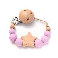 Baby Pacifier Chain Clips Wood Pentagram Teether Silicone Round Beads Teething Chain For Baby Care Soother Chew Toys Shower Gift Purest Peak