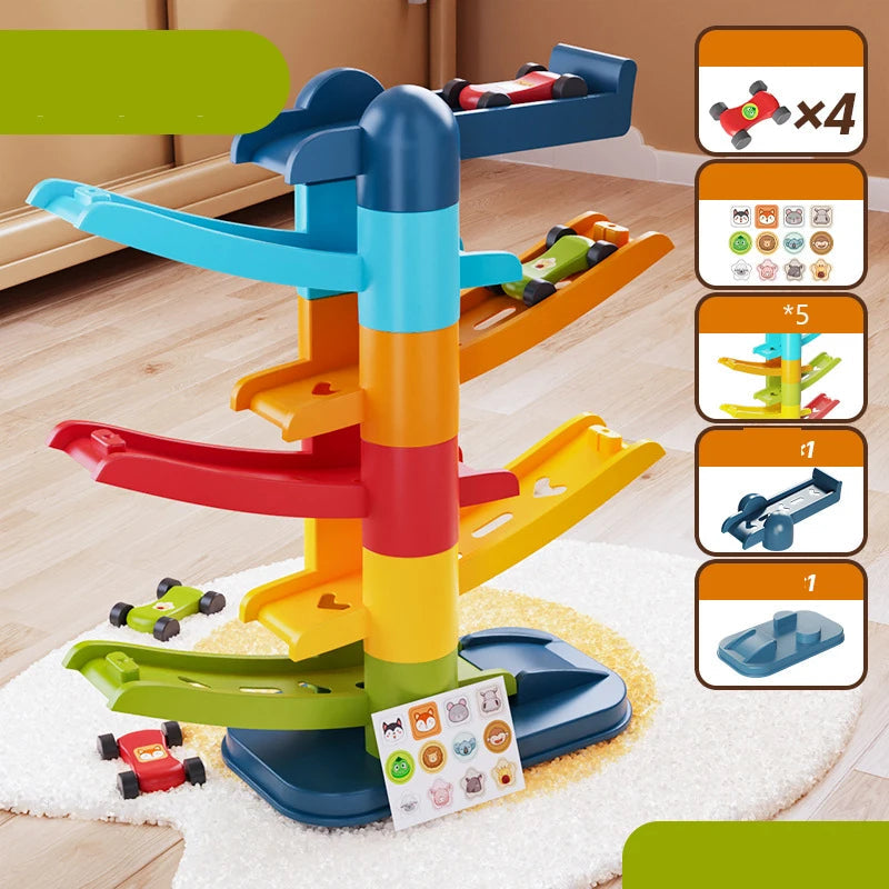 Children's Games Gliding Track Car 2 to 5 Years Inertia Toy Multi Layer Cartoon Puzzle Slide Car Roller Coaster Racing Toys Quick Pick Grocers